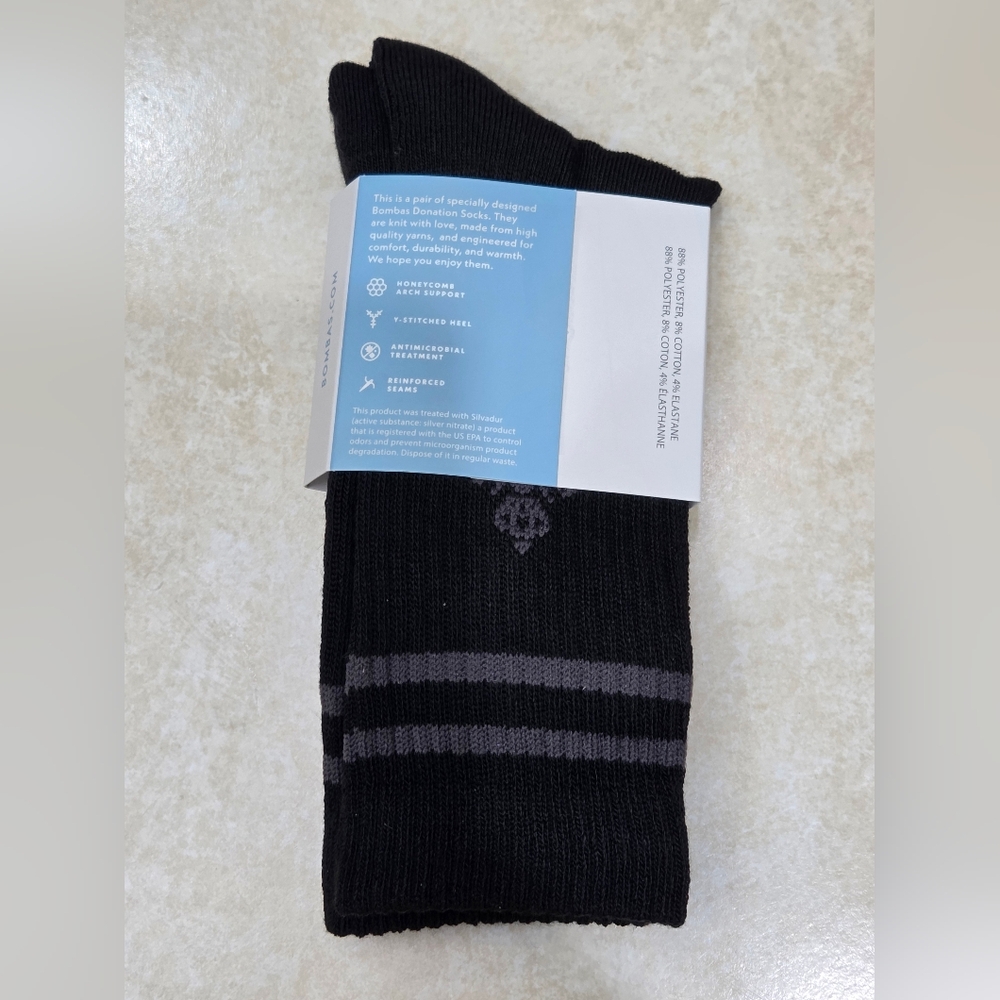 Bombas Crew Calf Socks Small Black~Grey Womens BNWT 2 Pair Bee Better - Picture 11 of 14
